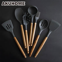 Load image into Gallery viewer, Silicone Kitchen Set Cooking Tools Utensils Set Spatula Shovel Soup Spoon with Wooden Handle Special Heat-resistant Design
