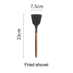 Silicone Kitchen Set Cooking Tools Utensils Set Spatula Shovel Soup Spoon with Wooden Handle Special Heat-resistant Design