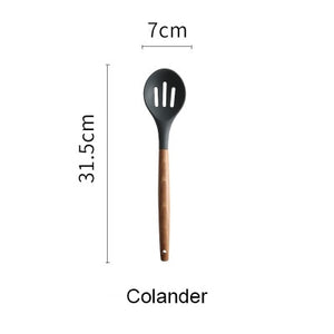 Silicone Kitchen Set Cooking Tools Utensils Set Spatula Shovel Soup Spoon with Wooden Handle Special Heat-resistant Design