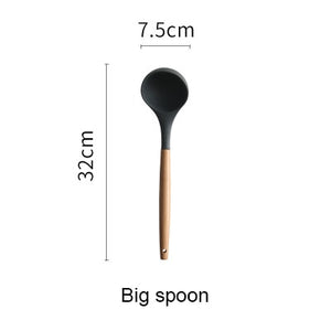 Silicone Kitchen Set Cooking Tools Utensils Set Spatula Shovel Soup Spoon with Wooden Handle Special Heat-resistant Design