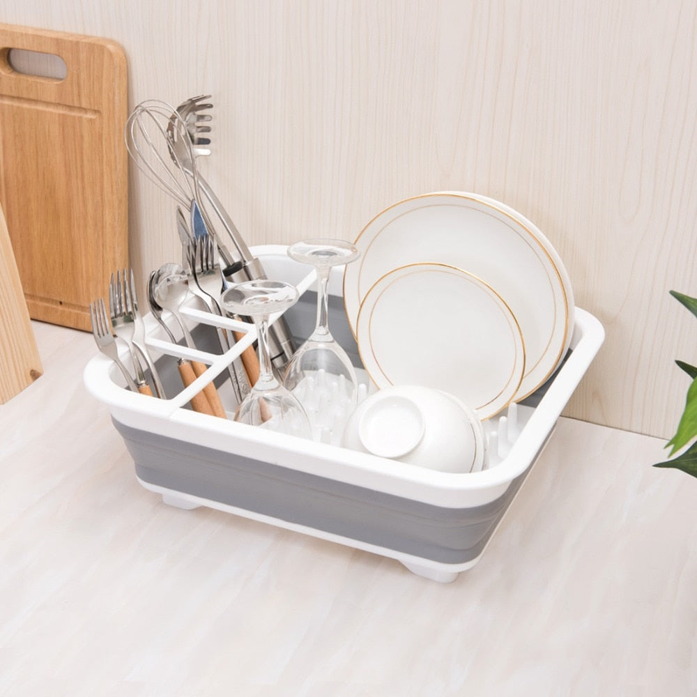 ANHO Kitchen Foldable Dish Rack Storage Holder Drainer Bowl Tableware Plate Cup Drying Rack Home Shelf Dinnerware Organizer